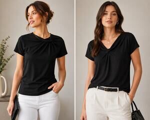 BCBG Max Azria Tee Bundle 2 XS Black  & Blue Draped Twist Neck Knit Tops Stretch